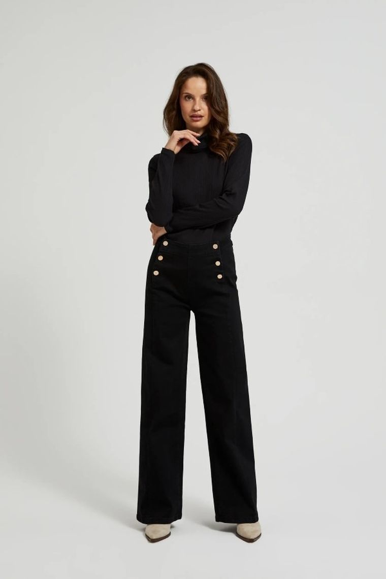 Spodnie jeansowe damskie, wide, czarne, Moodo