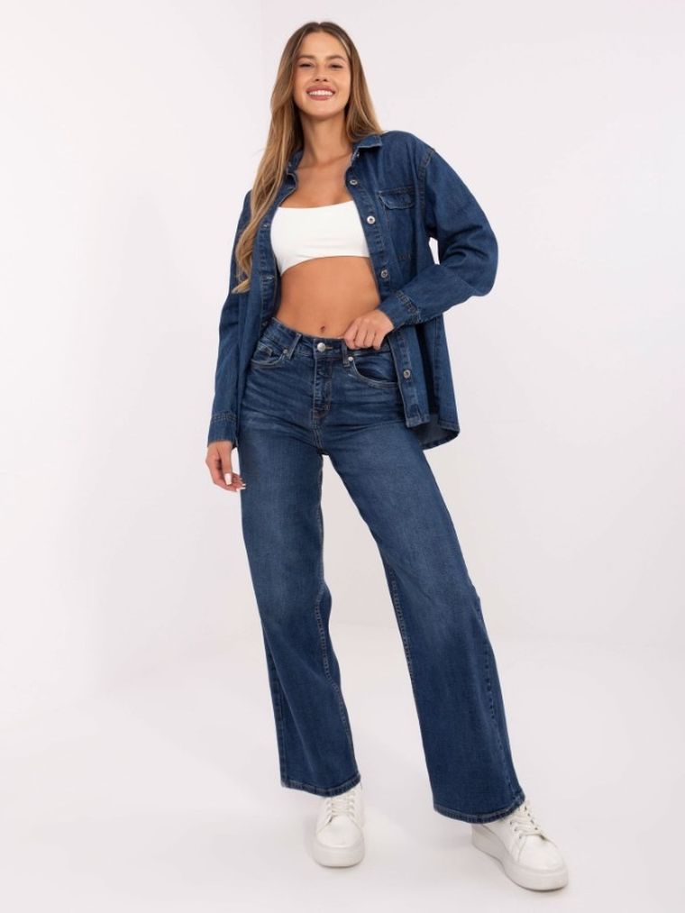 Spodnie jeansowe damskie, wide leg, niebieskie, Sublevel
