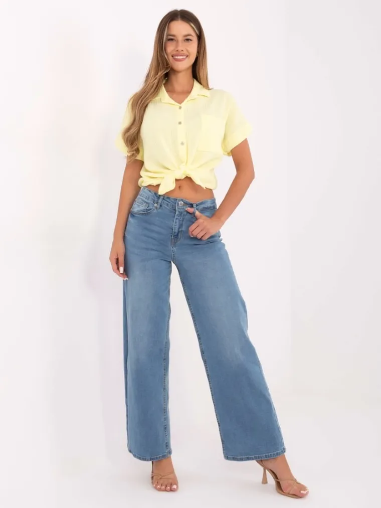 Spodnie jeansowe damskie, wide leg, niebieskie, Sublevel