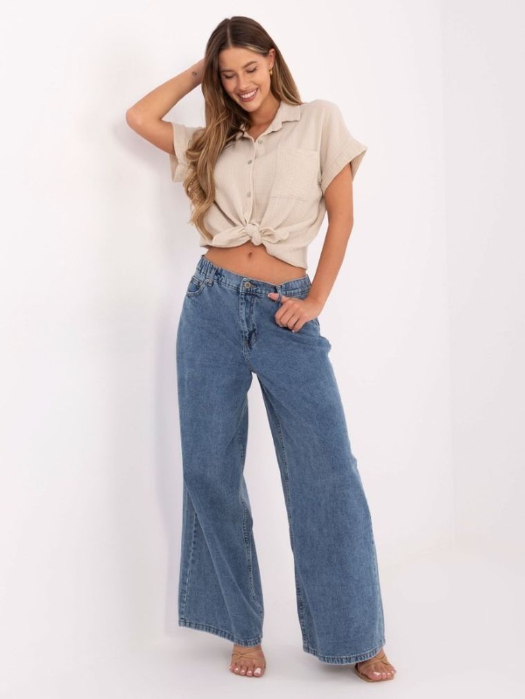 Spodnie jeansowe damskie, wide leg, niebieskie, Sublevel