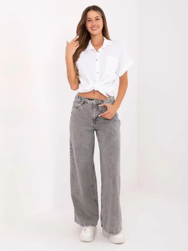 Spodnie jeansowe damskie, wide leg, szare, Sublevel