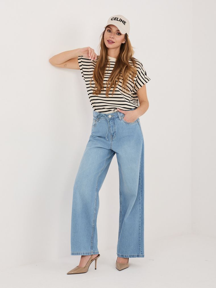 Spodnie jeansowe damskie, wide, niebieskie, Sublevel