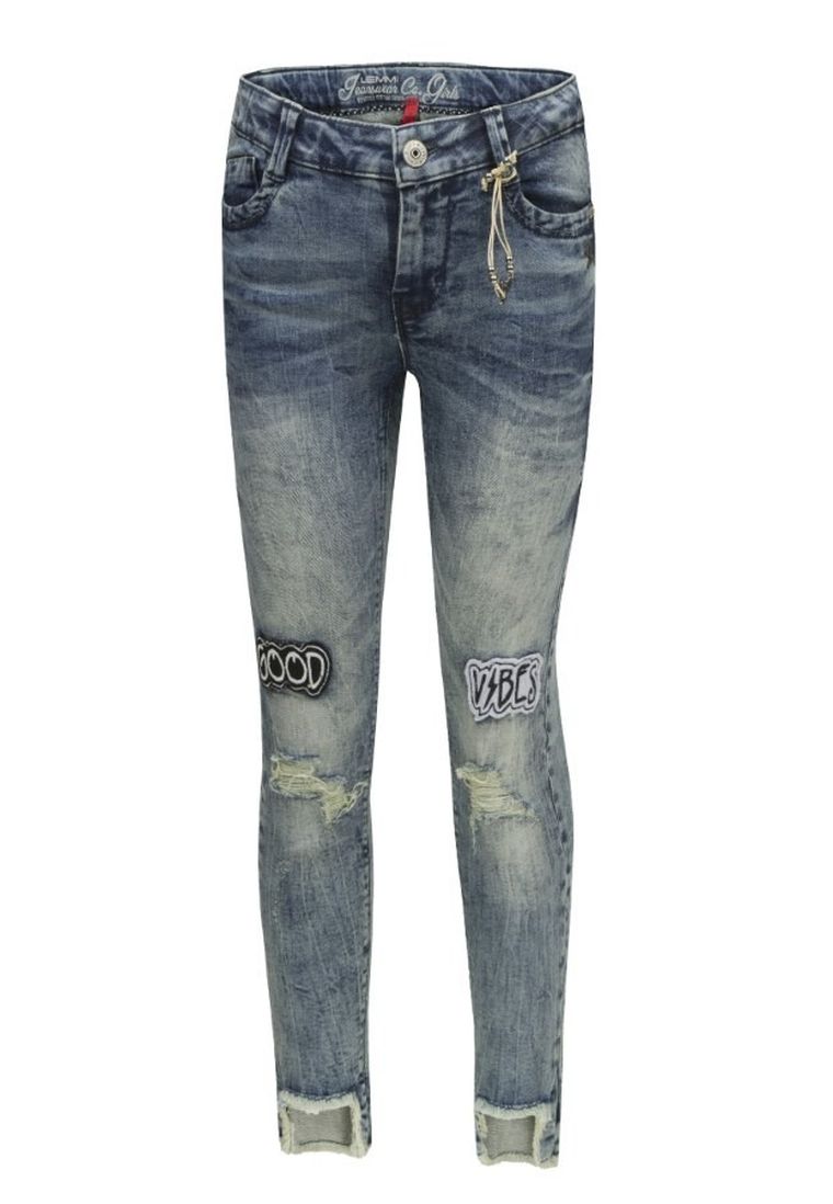 Spodnie jeansowe dziewczęce, skinny fit slim, niebieskie, Lemmi