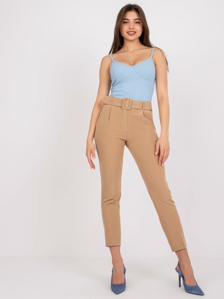 Spodnie materiałowe damskie, beżowe, Italy Moda