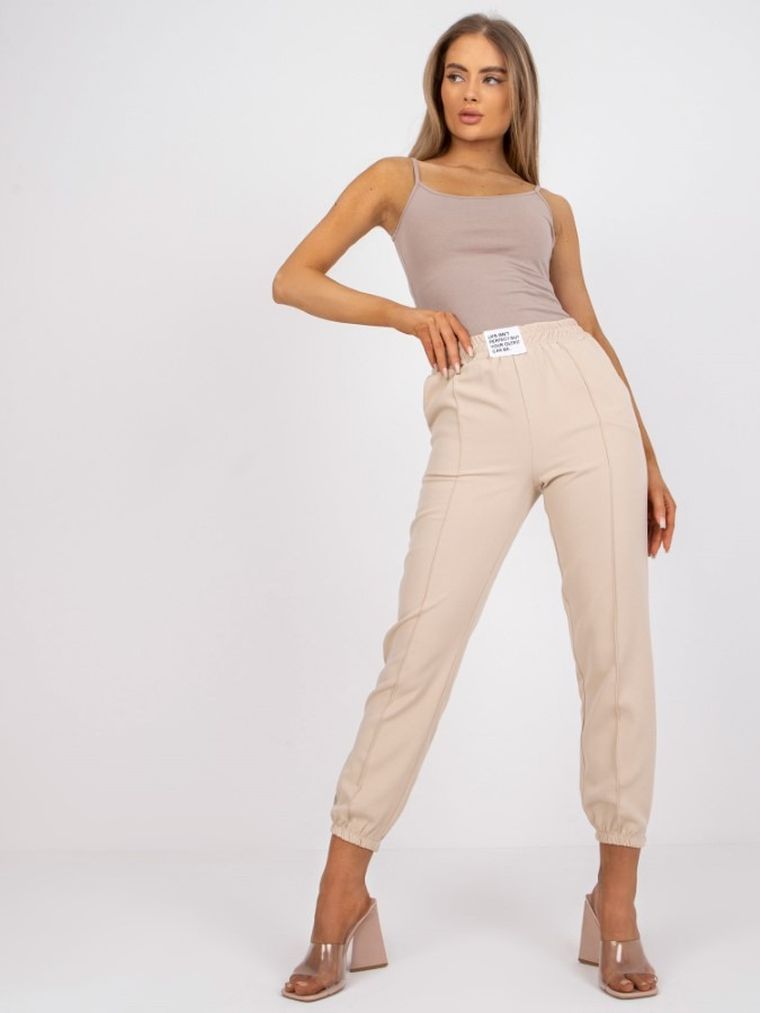 Spodnie materiałowe damskie, beżowe, Italy Moda