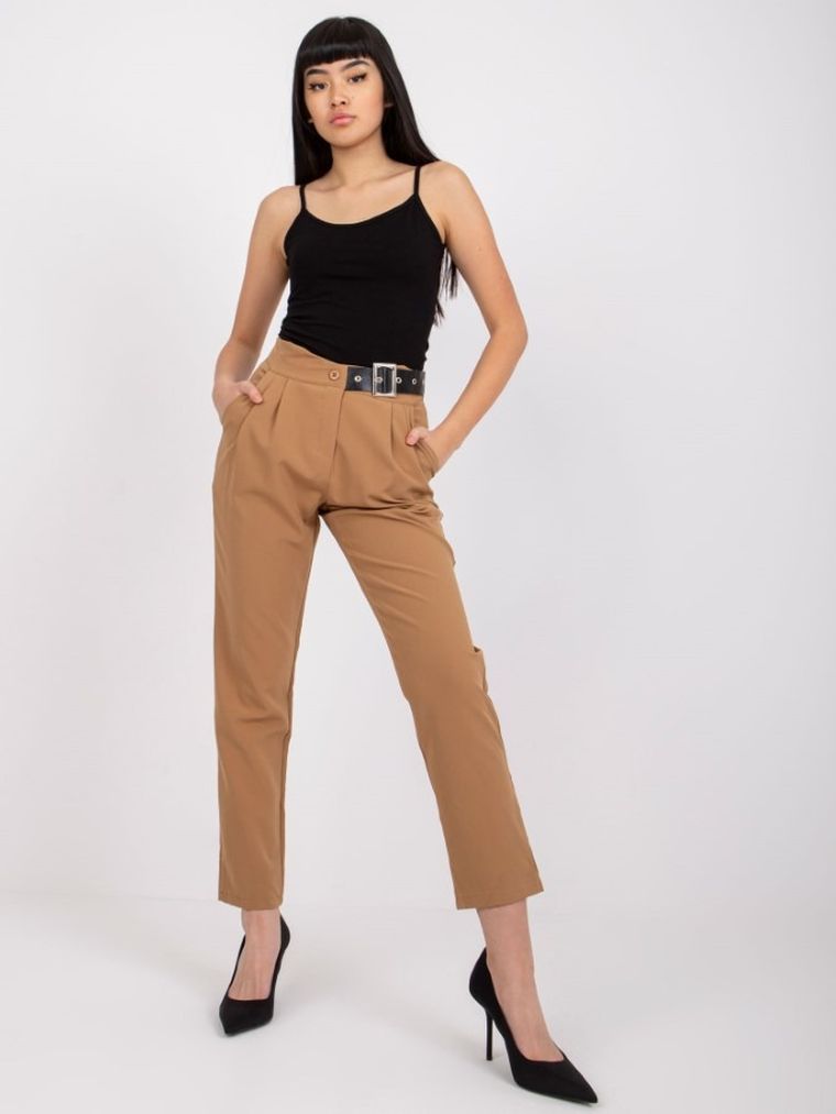 Spodnie materiałowe damskie, beżowe, Italy Moda