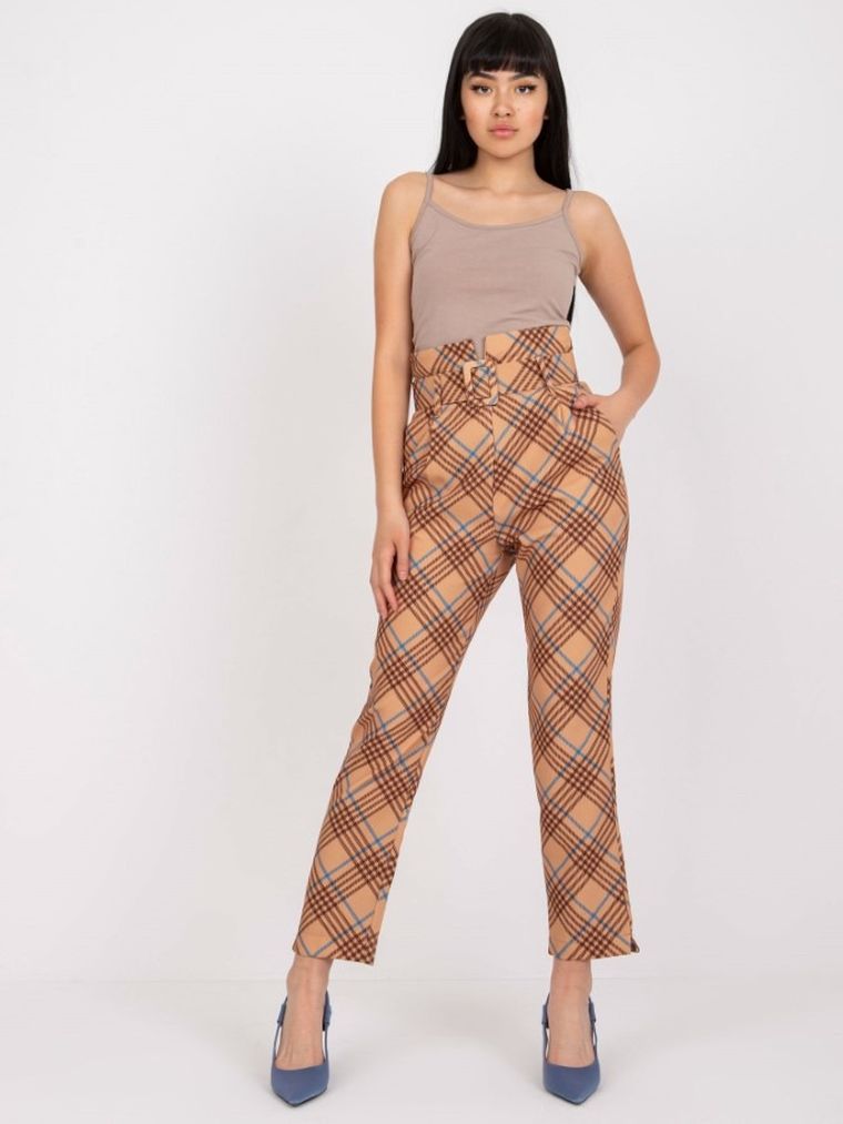 Spodnie materiałowe damskie, beżowe, Italy Moda