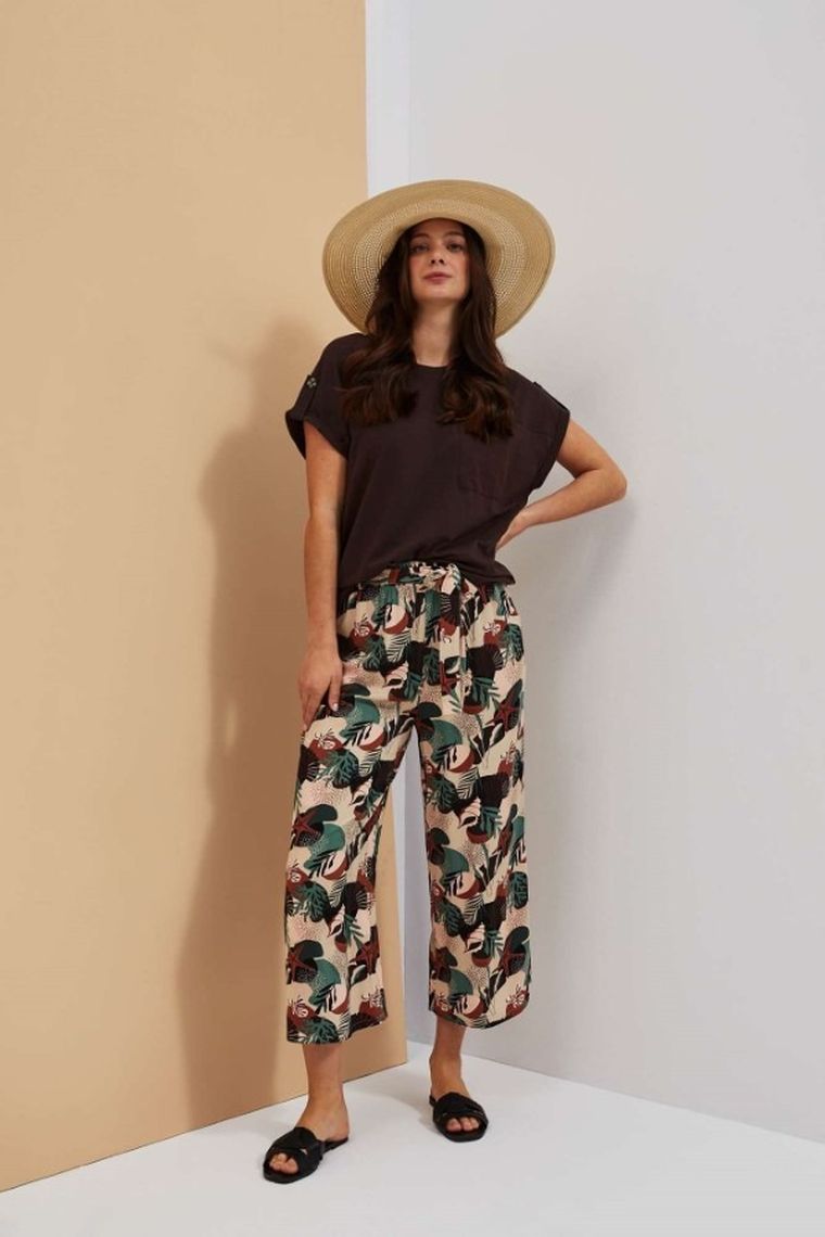 Spodnie materiałowe damskie, beżowe, Moodo