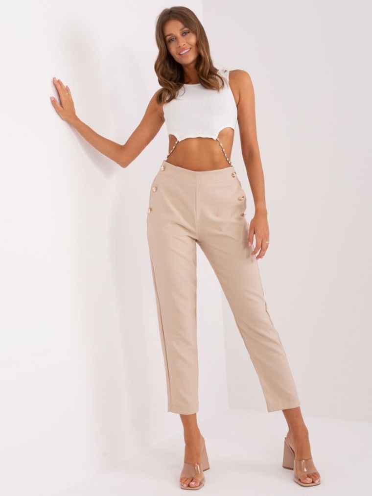 Spodnie materiałowe damskie, beżowe, Och Bella