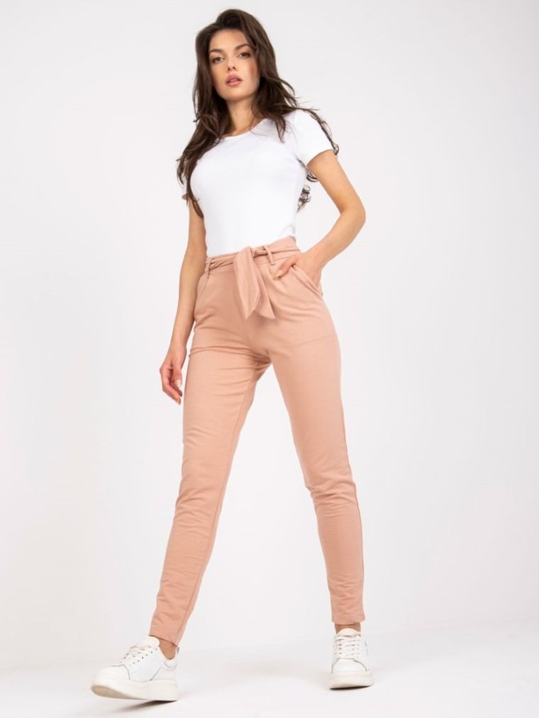 Spodnie materiałowe damskie, beżowe, Rue Paris
