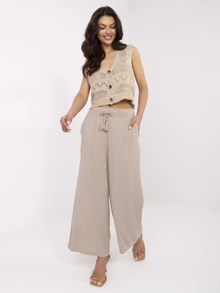 Spodnie materiałowe damskie, beżowe, Sublevel