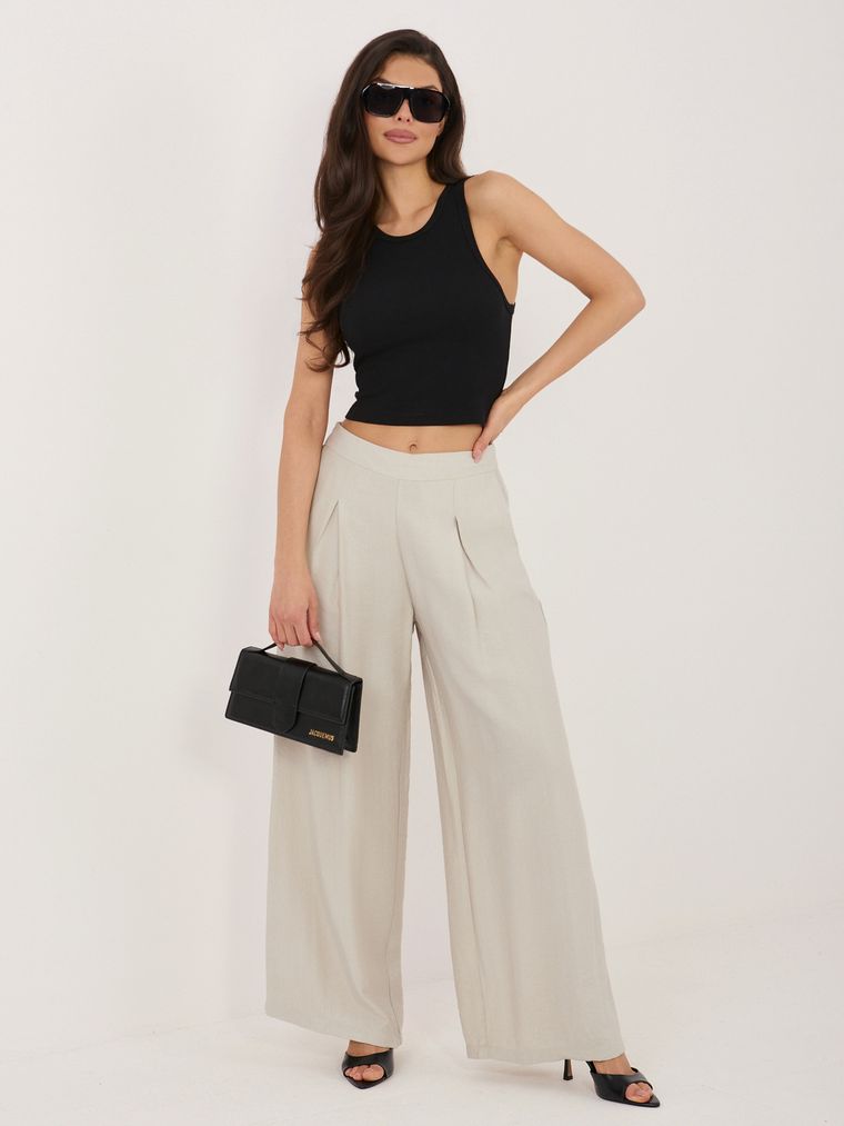 Spodnie materiałowe damskie, beżowe, Sublevel