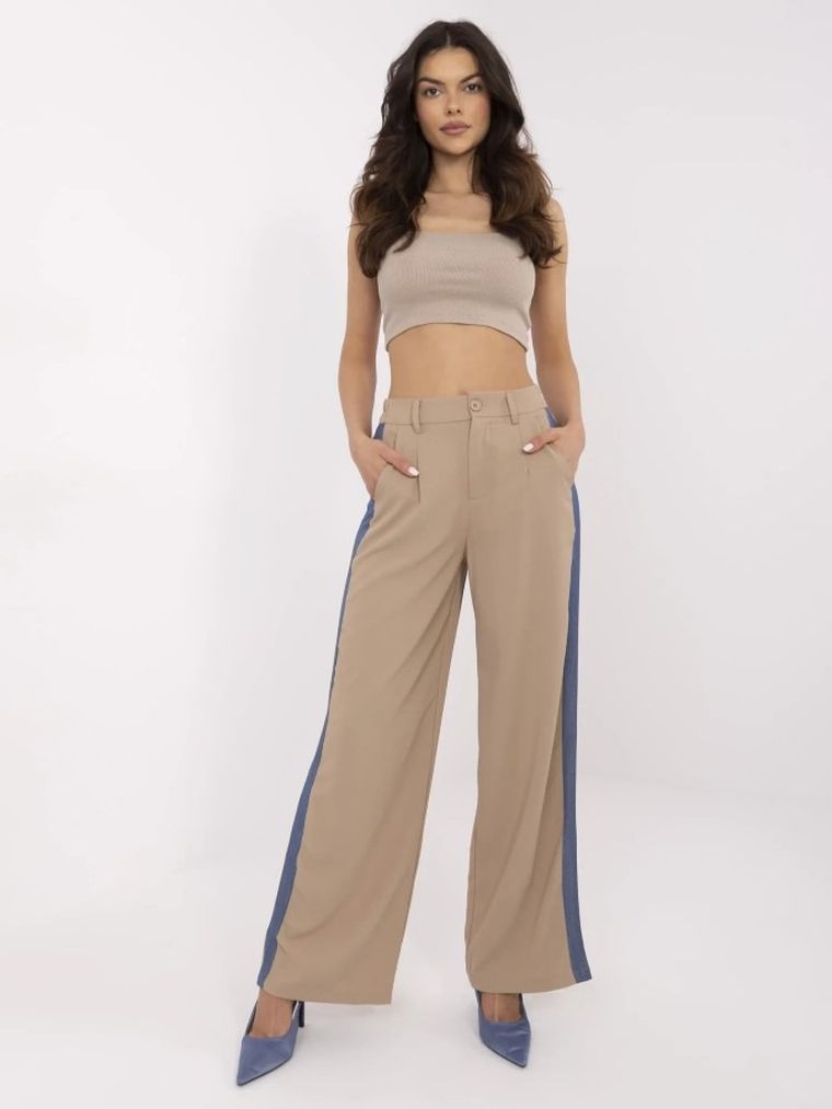 Spodnie materiałowe damskie, beżowe, Vinceotto