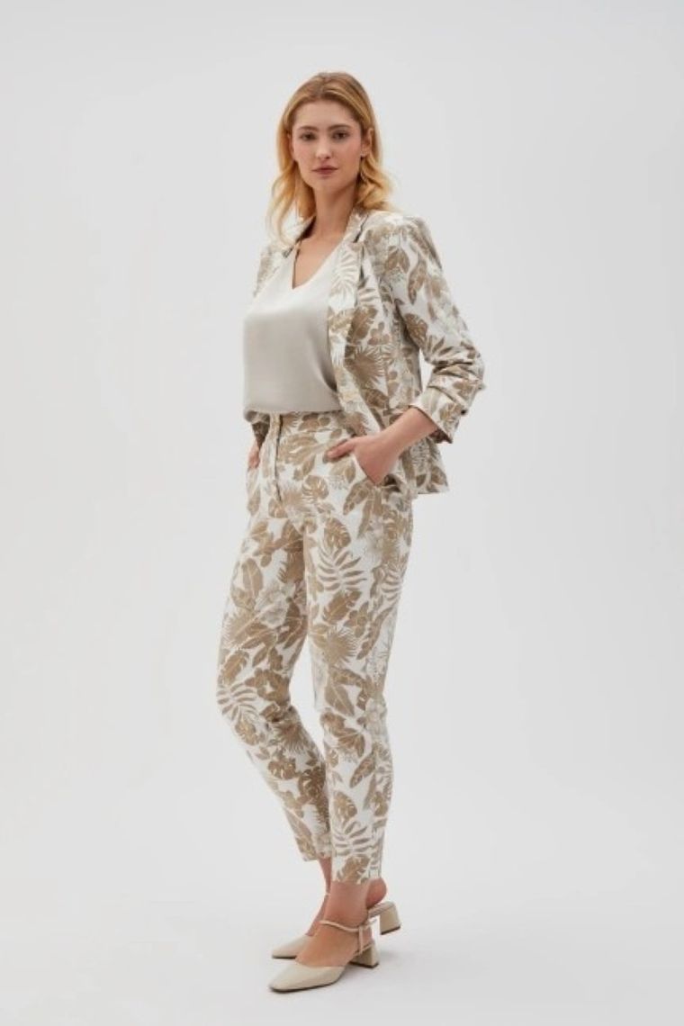 Spodnie materiałowe damskie, białe, Moodo