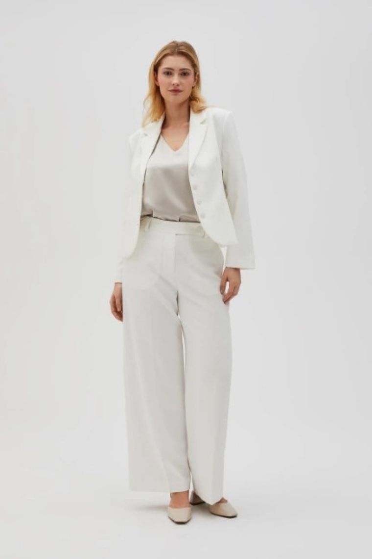 Spodnie materiałowe damskie, białe, Moodo