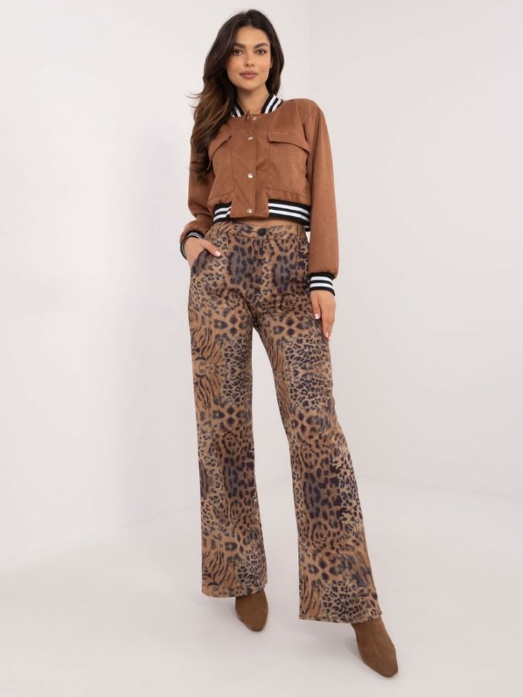 Spodnie materiałowe damskie, brązowe, Lakerta