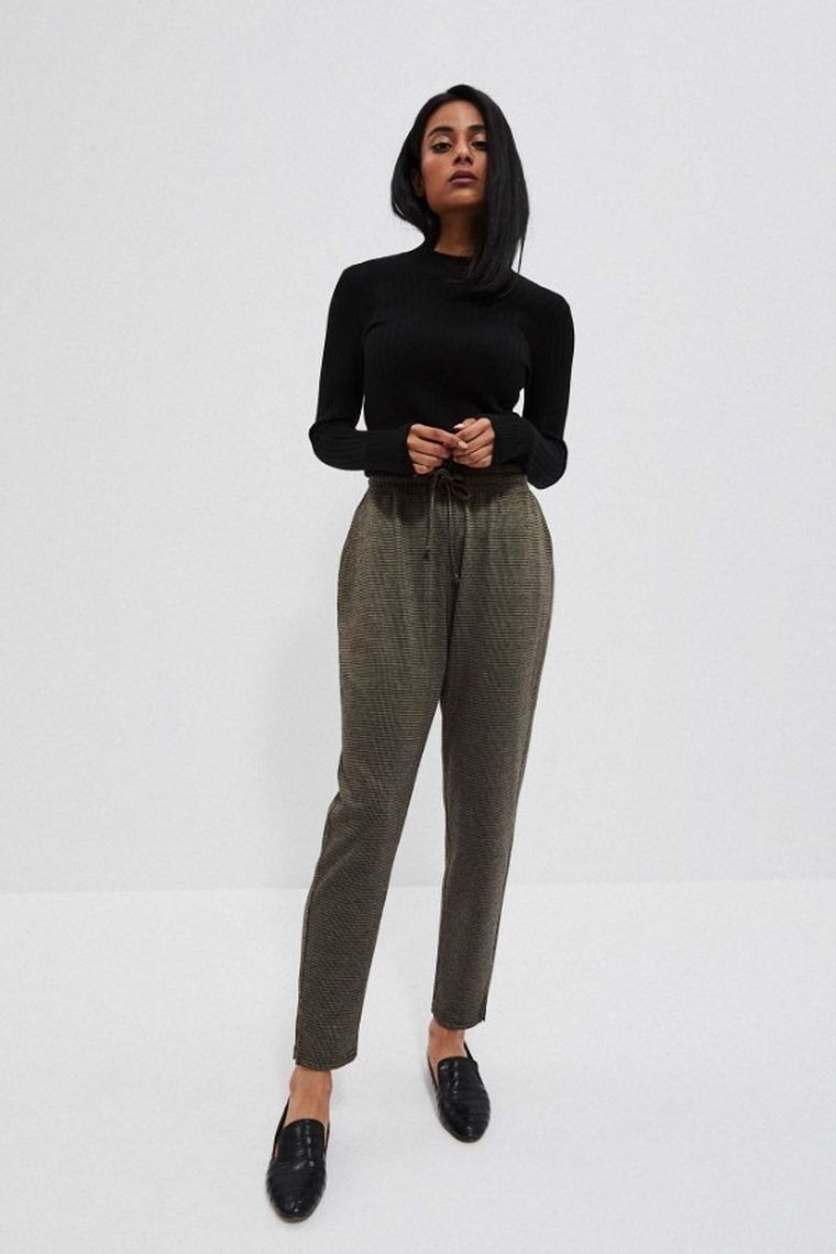 Spodnie materiałowe damskie, brązowe, Moodo