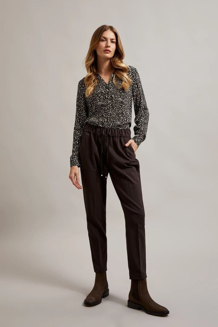 Spodnie materiałowe damskie, brązowe, Moodo