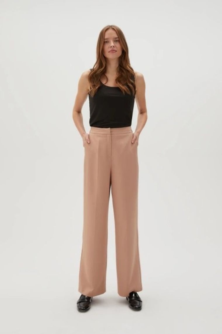 Spodnie materiałowe damskie, brązowe, Moodo