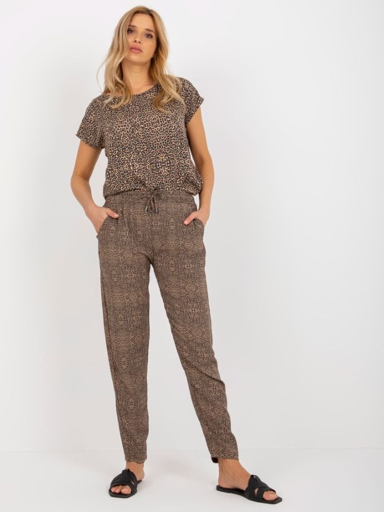 Spodnie materiałowe damskie, brązowe, Sublevel