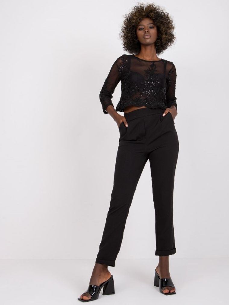 Spodnie materiałowe damskie, czarne, Italy Moda