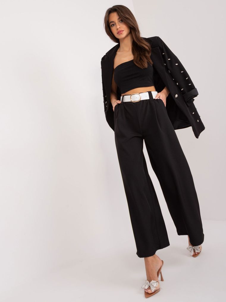 Spodnie materiałowe damskie, czarne, Italy Moda