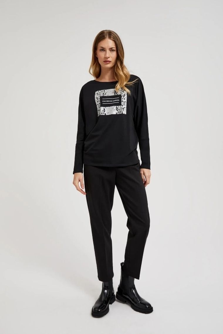 Spodnie materiałowe damskie, czarne, Moodo