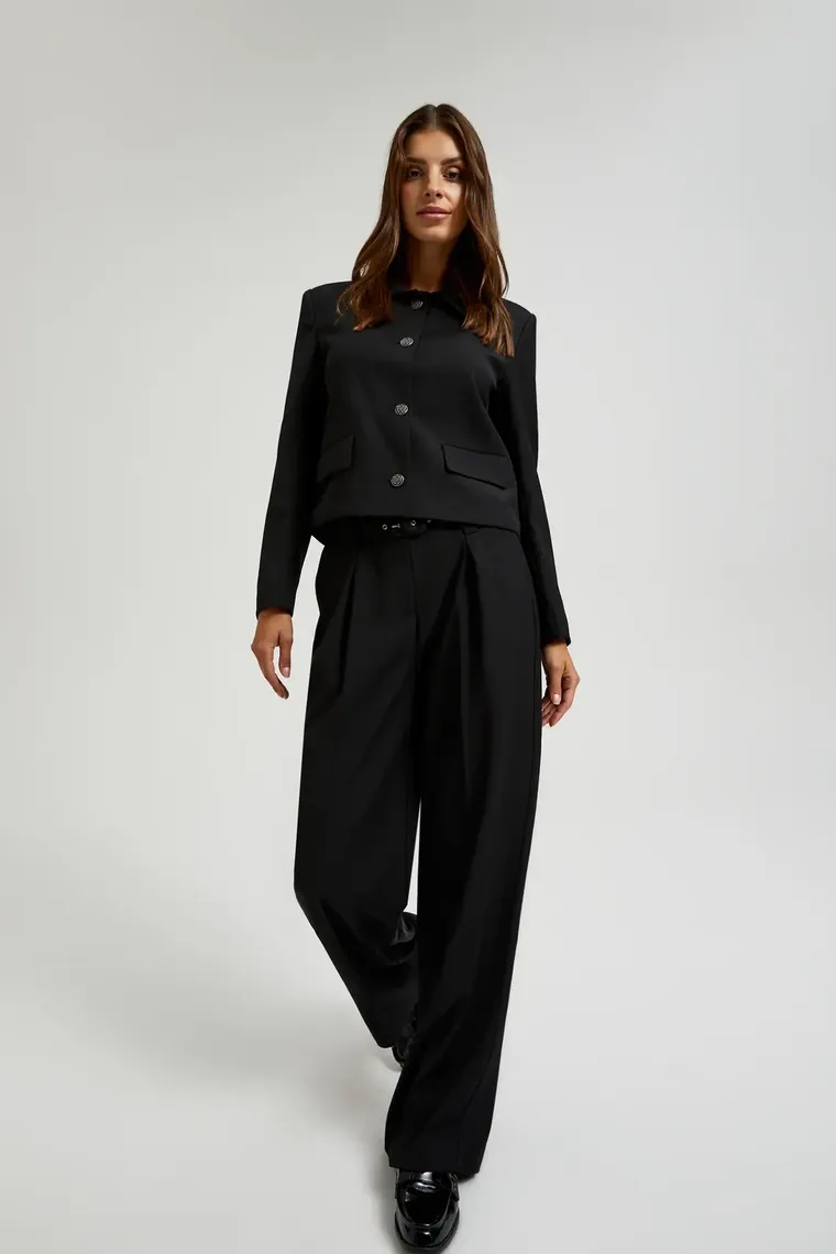 Spodnie materiałowe damskie, czarne, Moodo