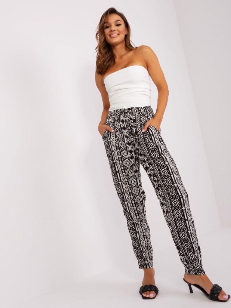 Spodnie materiałowe damskie, czarno-białe, Sublevel