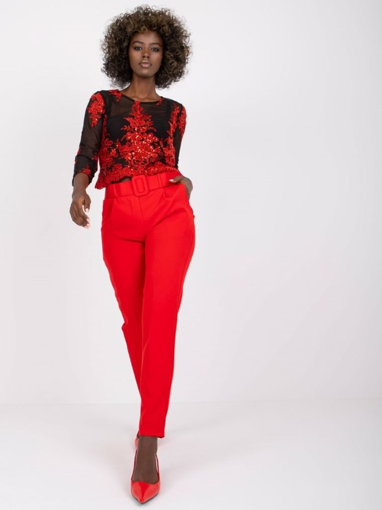 Spodnie materiałowe damskie, czerwone, Italy Moda