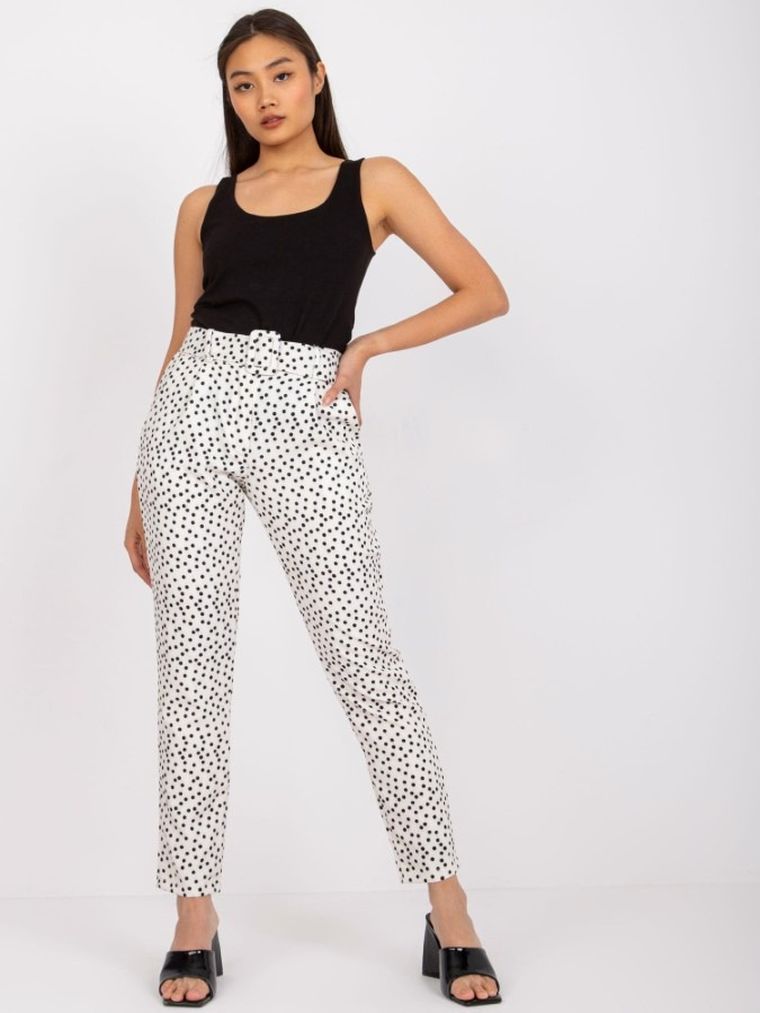 Spodnie materiałowe damskie, ecru, Italy Moda