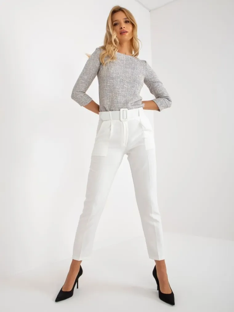 Spodnie materiałowe damskie, ecru, Italy Moda