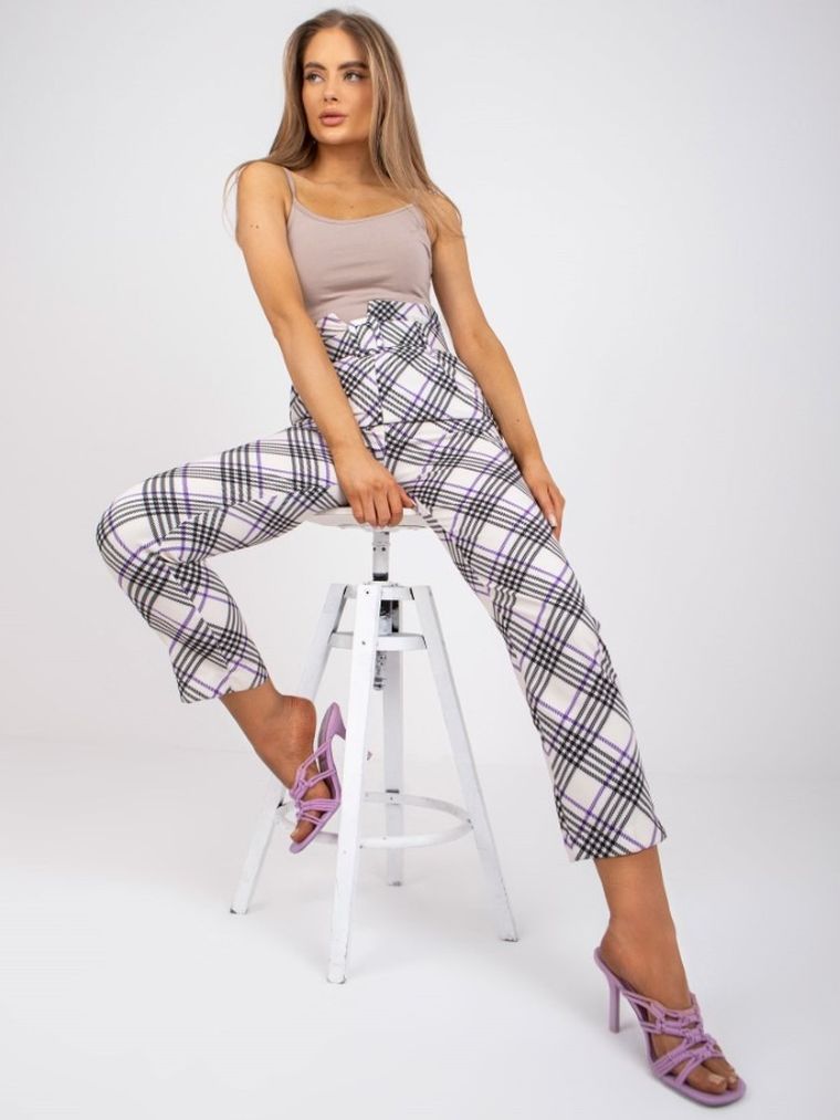 Spodnie materiałowe damskie, ecru, Italy Moda