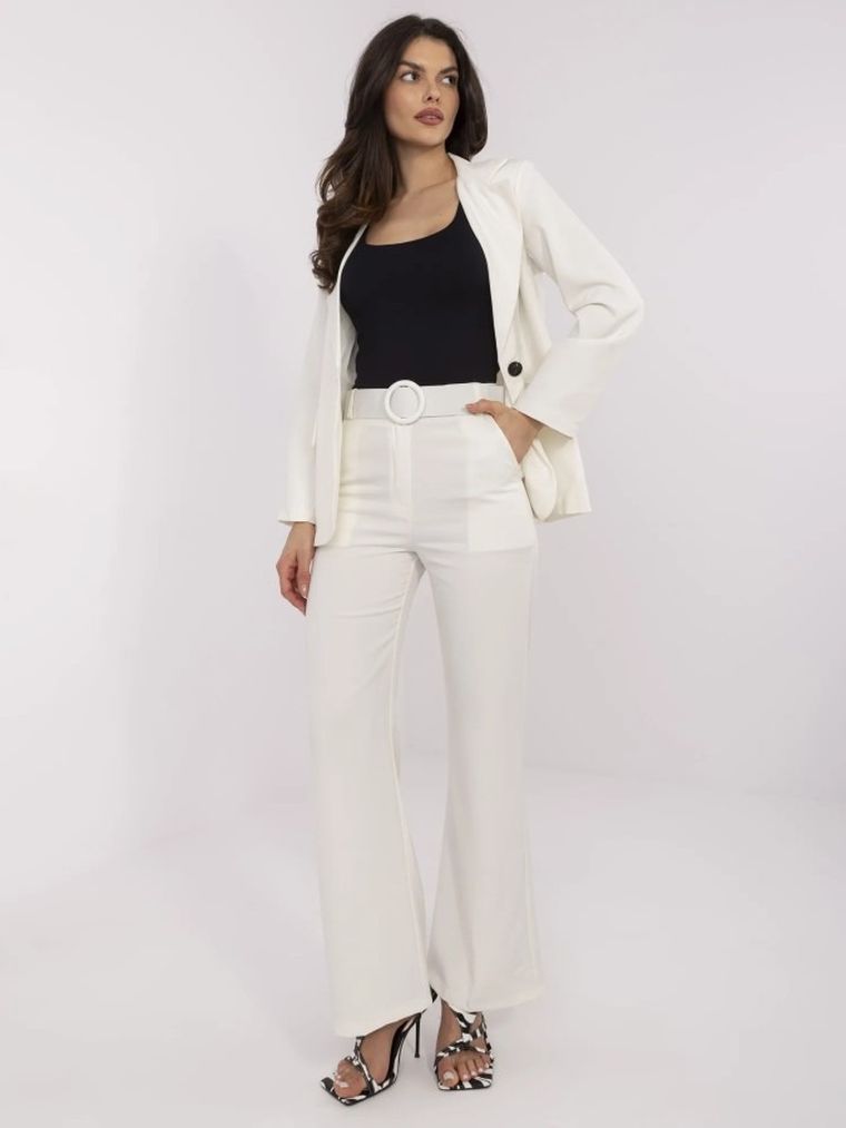 Spodnie materiałowe damskie, ecru, Italy Moda