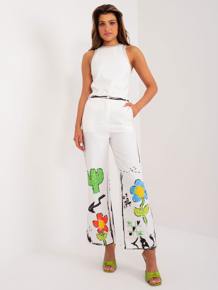 Spodnie materiałowe damskie, ecru, Italy Moda