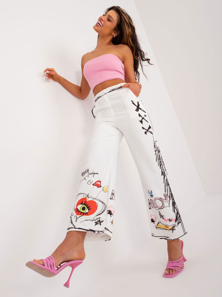 Spodnie materiałowe damskie, ecru, Italy Moda