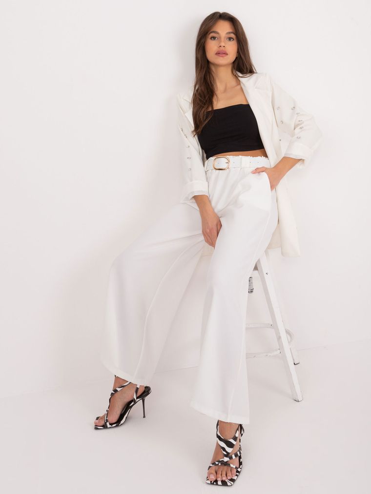 Spodnie materiałowe damskie, ecru, Italy Moda