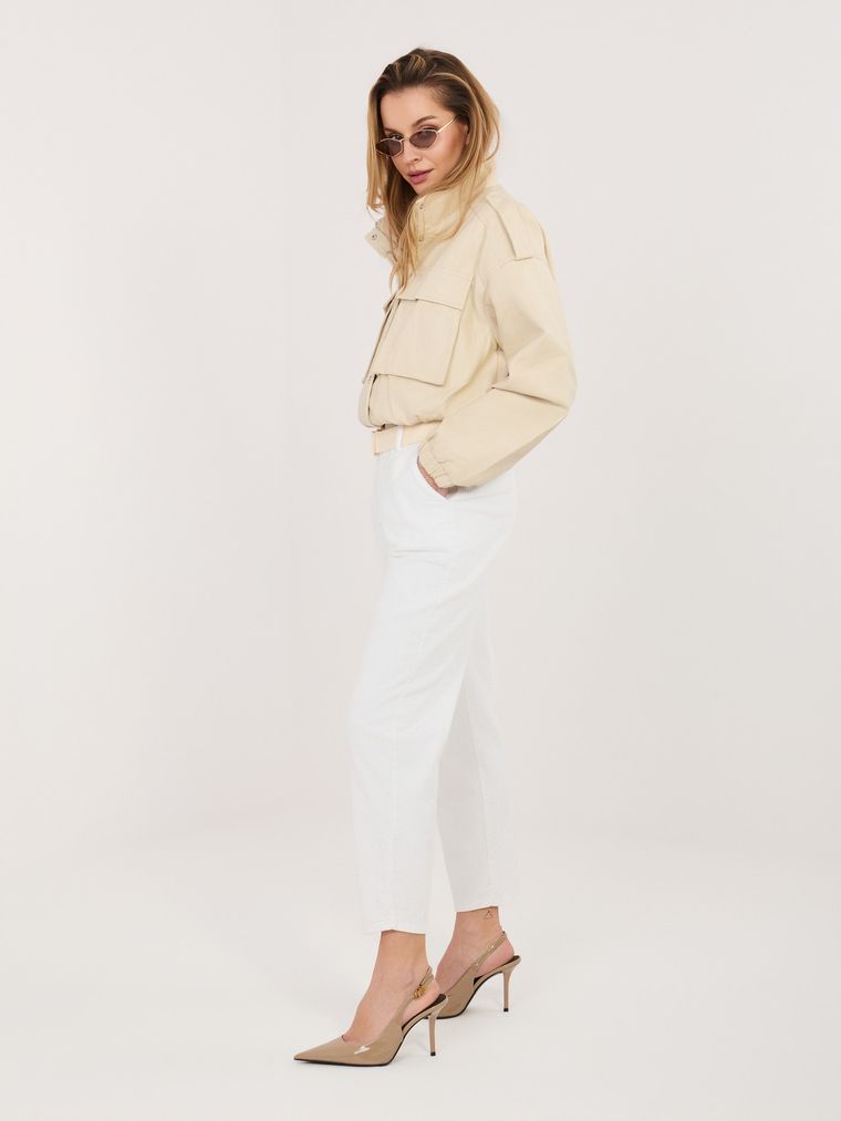 Spodnie materiałowe damskie, ecru, Italy Moda