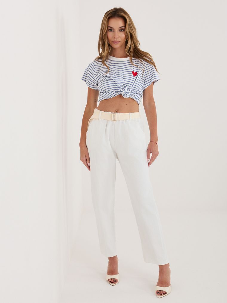 Spodnie materiałowe damskie, ecru, Italy Moda