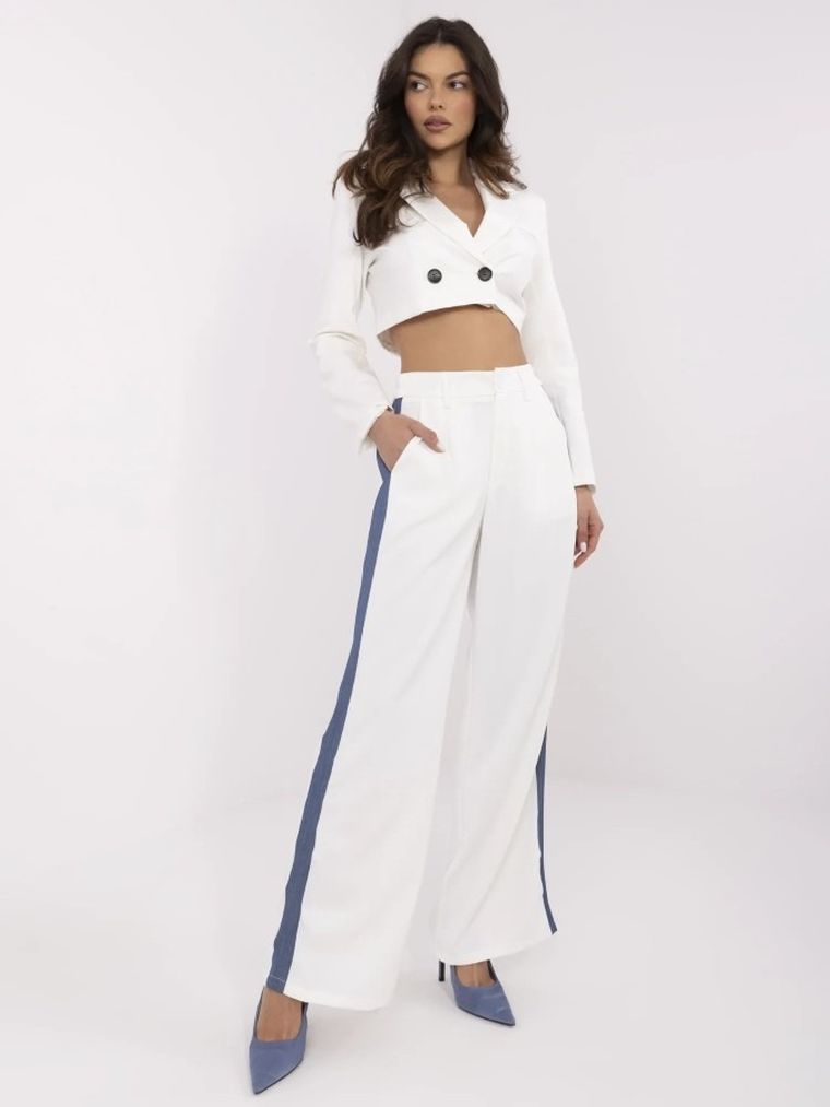 Spodnie materiałowe damskie, ecru, Vinceotto