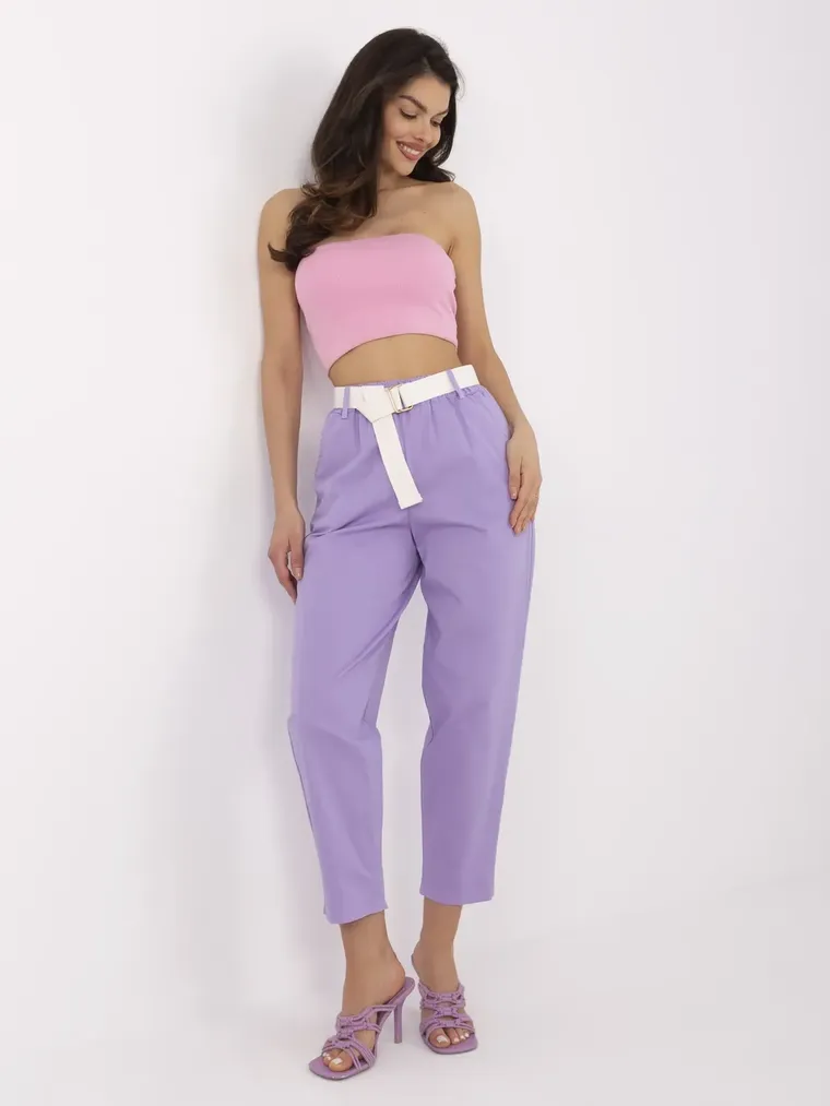 Spodnie materiałowe damskie, fioletowe, Italy Moda