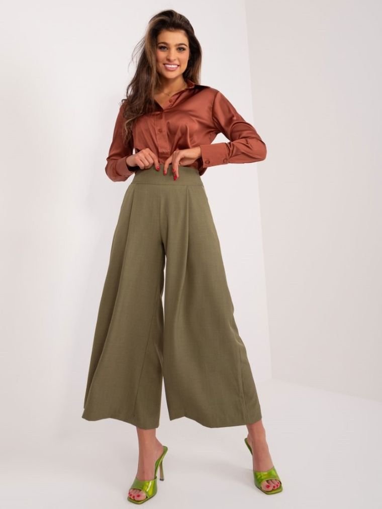 Spodnie materiałowe damskie, khaki, Italy Moda