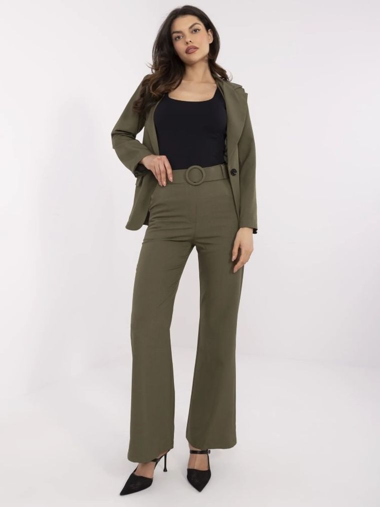Spodnie materiałowe damskie, khaki, Italy Moda