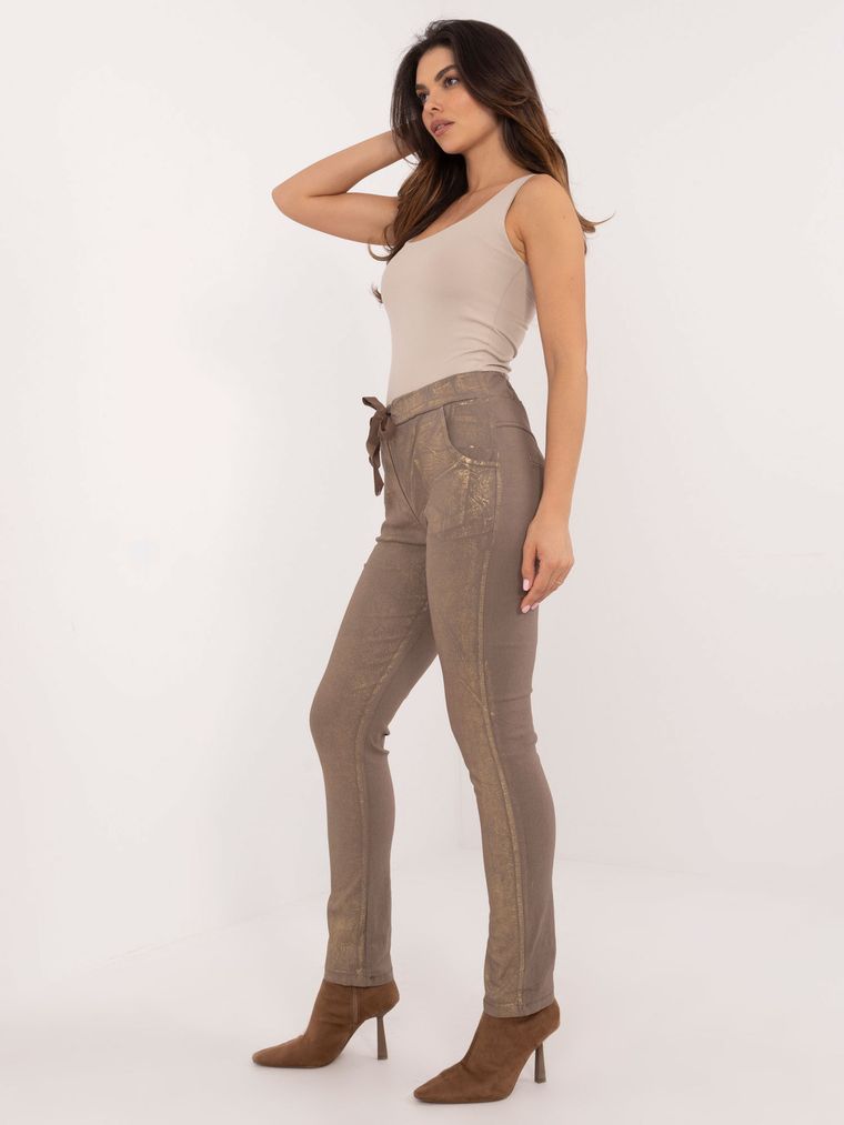 Spodnie materiałowe damskie, khaki, Italy Moda
