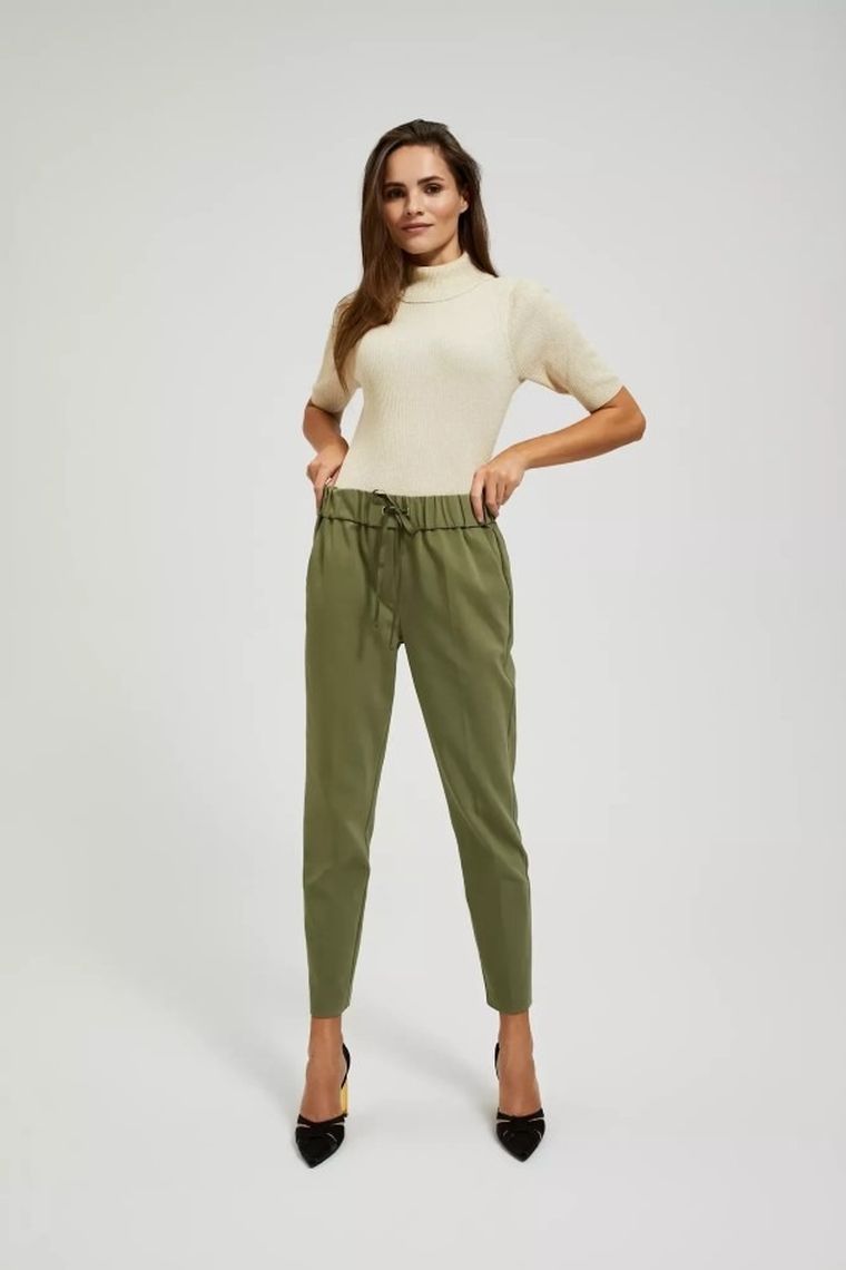 Spodnie materiałowe damskie, khaki, Moodo