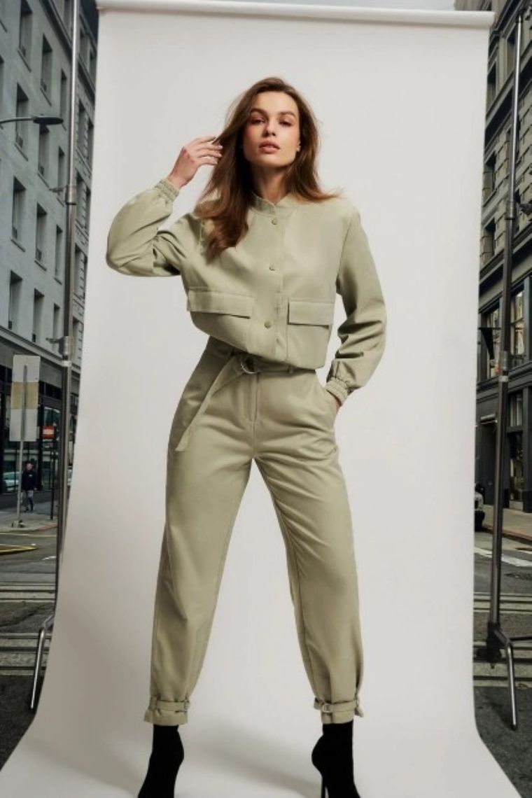 Spodnie materiałowe damskie, khaki, Moodo