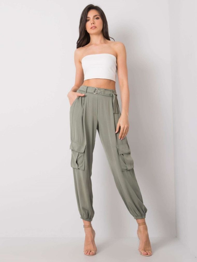 Spodnie materiałowe damskie, khaki, Och Bella