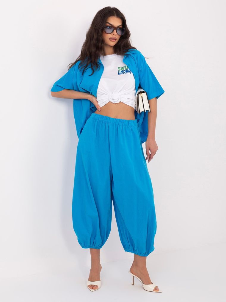 Spodnie materiałowe damskie, niebieskie, Italy Moda