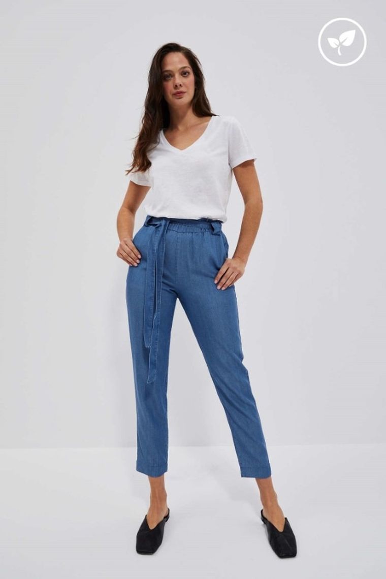 Spodnie materiałowe damskie, niebieskie, Moodo