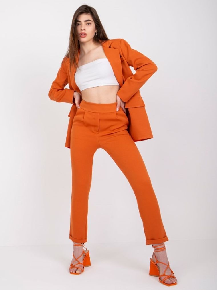 Spodnie materiałowe damskie, pomarańczowe, Italy Moda